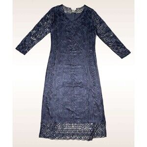 Vtg Soulmates Silk Lace Maxi Dress Size XL Long Sleeve Hand Crocheted Slip Layer